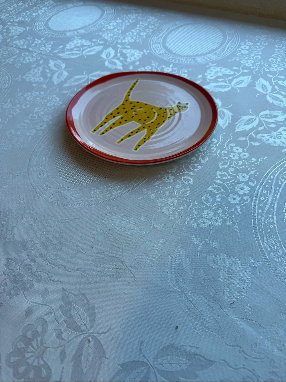 Anthropologie Marcello Velho Folksong Dessert Plate Cat Motif Pink/Orange Folk